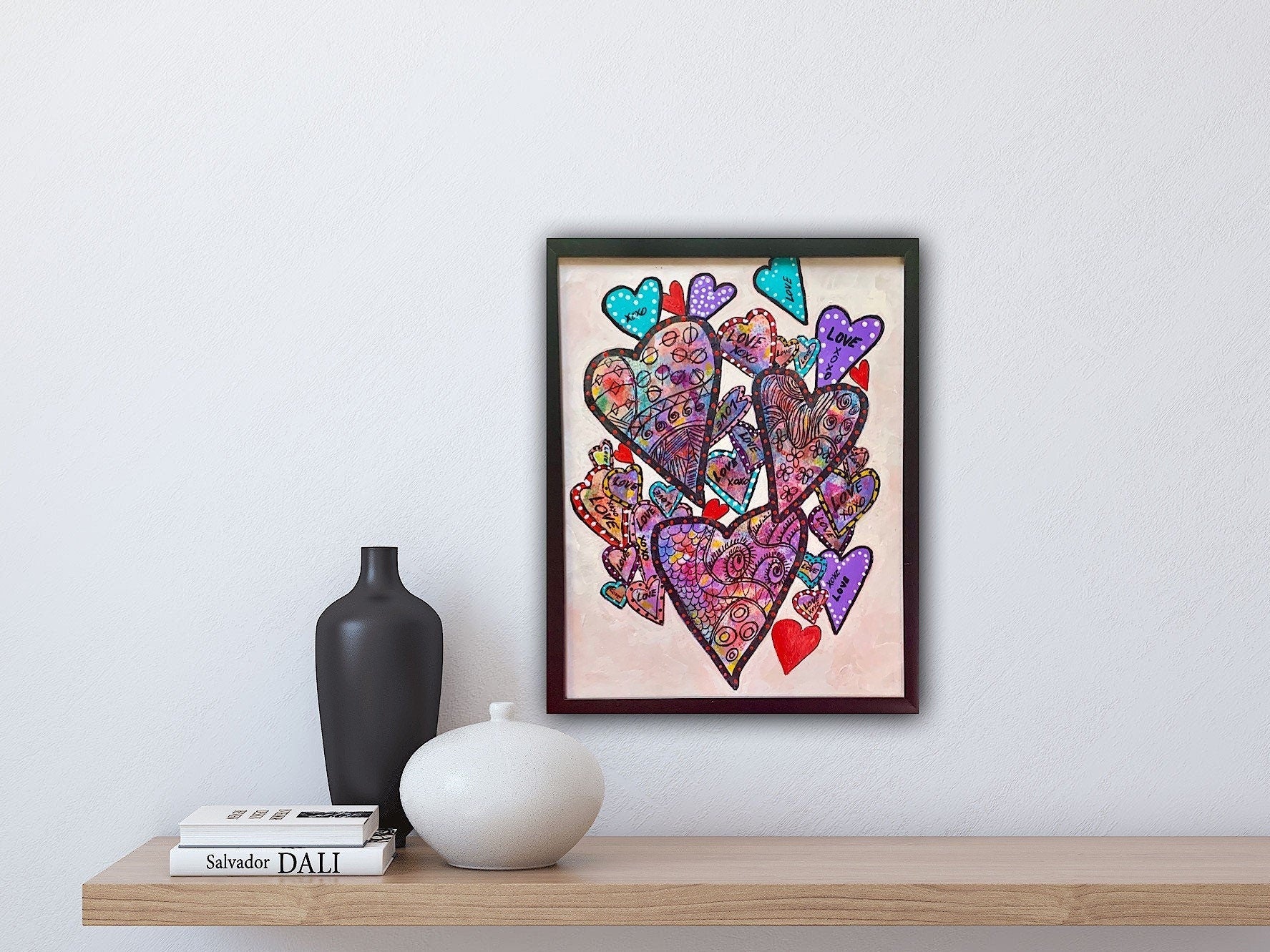 Colorful Graffiti Heart Love Painting for wall decor Perfect appreciation gift Rainbow color art Black frame ready to hang