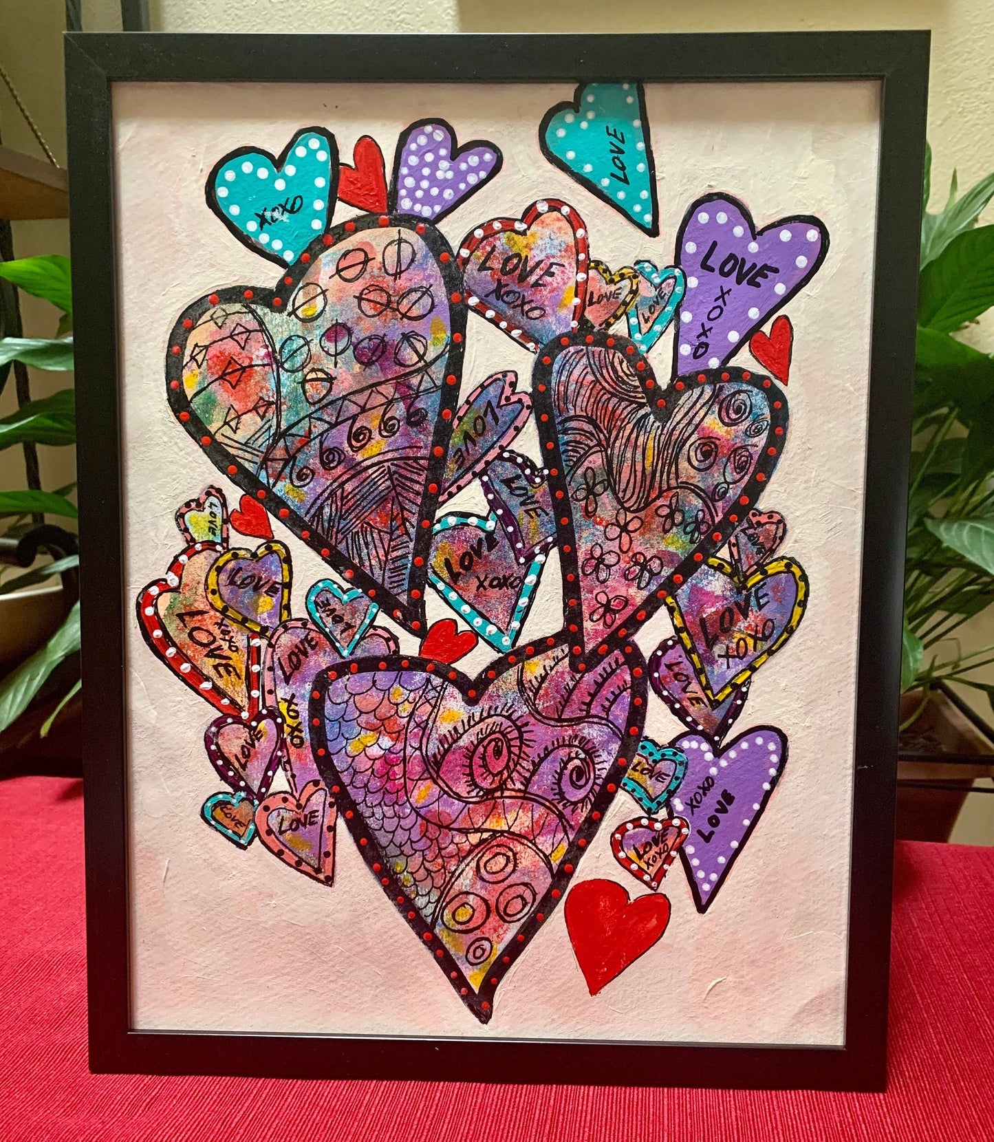 Colorful Graffiti Heart Love Painting for wall decor Perfect appreciation gift Rainbow color art Black frame ready to hang