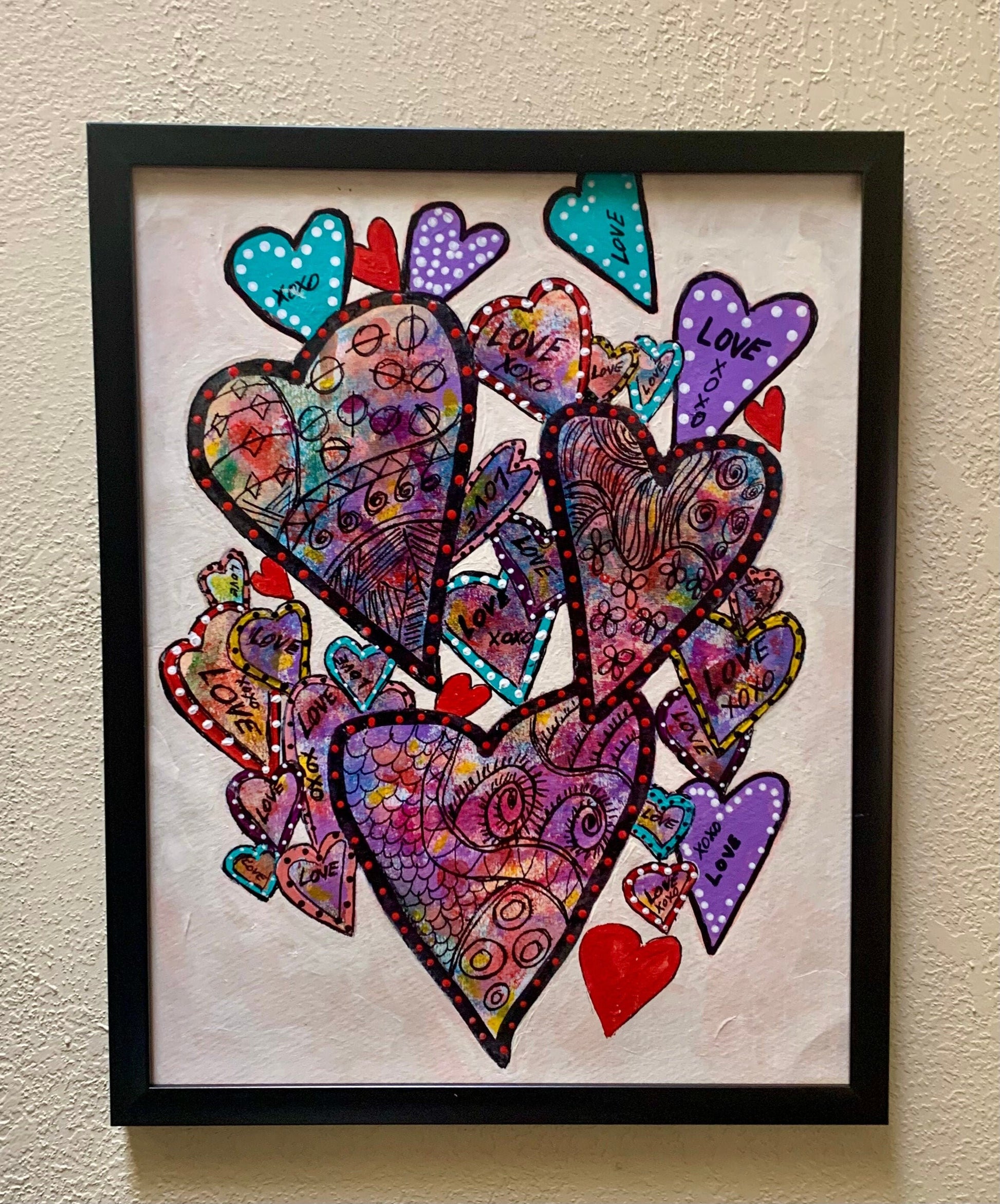 Colorful Graffiti Heart Love Painting for wall decor Perfect appreciation gift Rainbow color art Black frame ready to hang