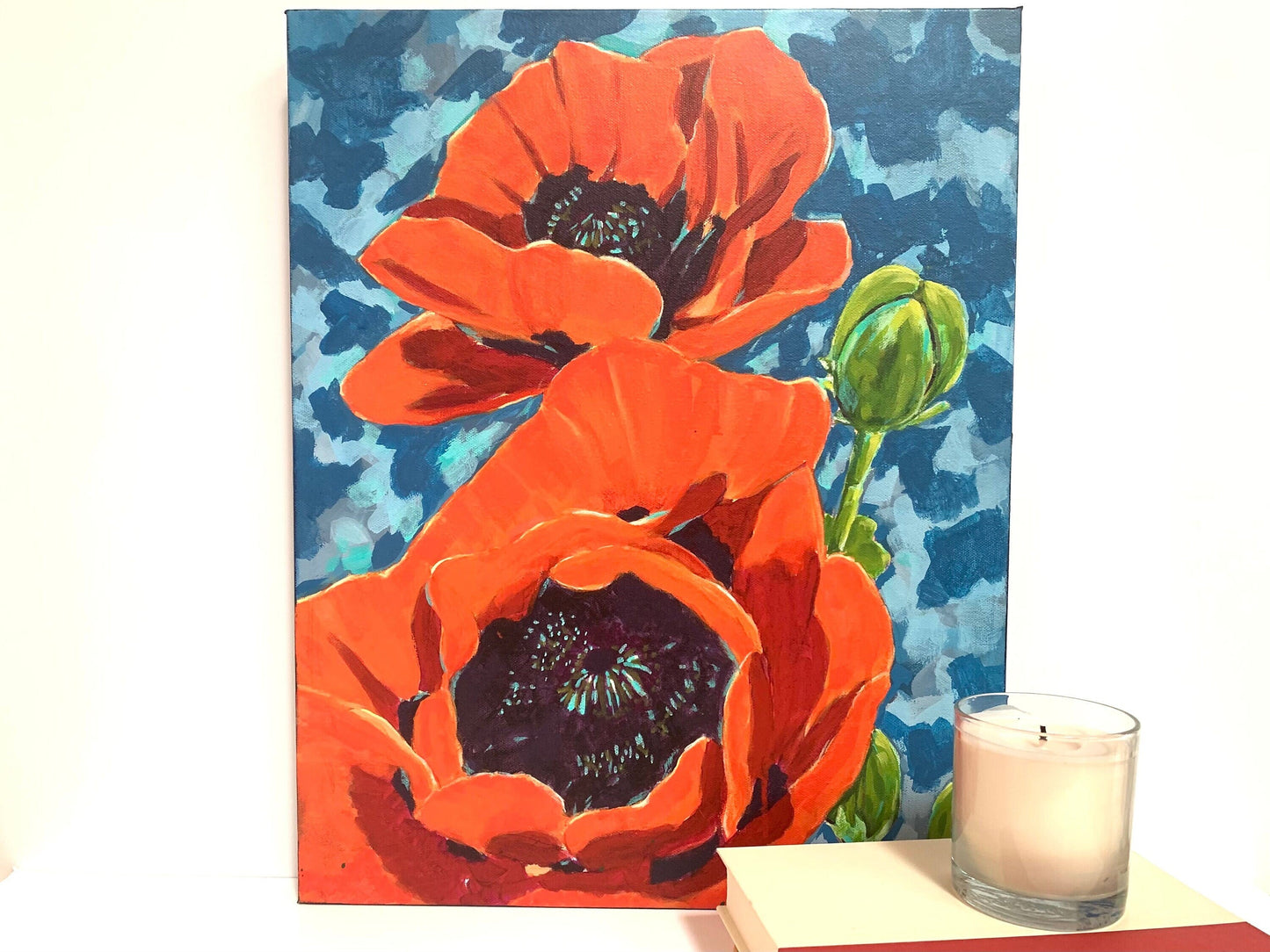 Summer Garden Poppy painting Floral Art Vibrant Botanical Colors Garden Decor Original Canvas Painting Nature Wall Art one of a kind Gift