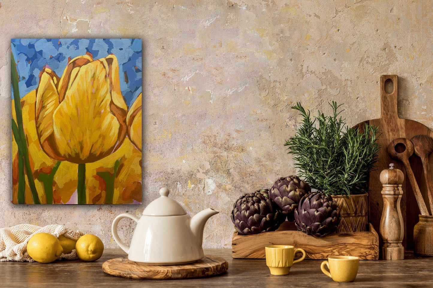 Yellow spring tulip painting