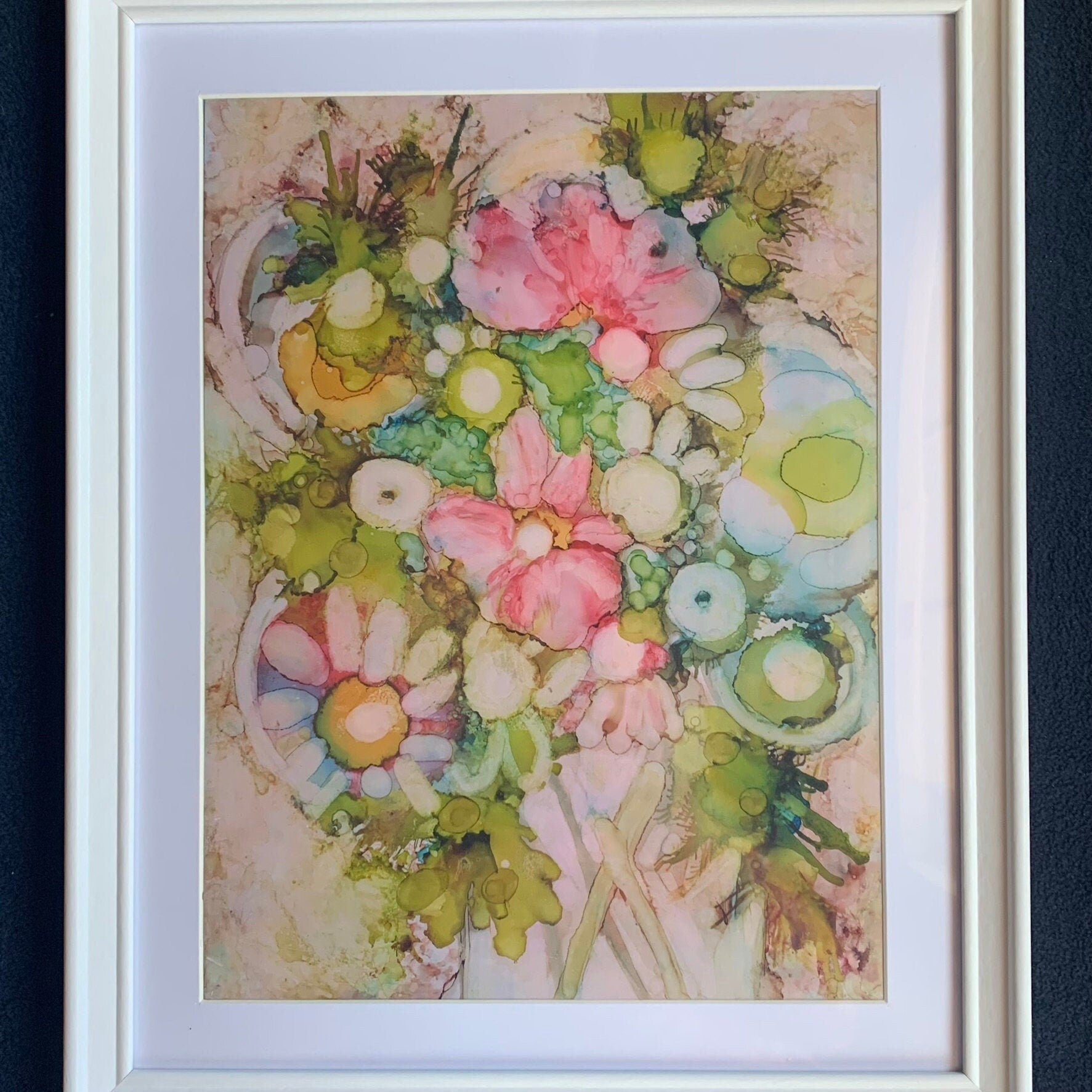 Floral Ink Abstract Pastel Painting #2 Rainbow colors Whimsical art One of a kind nature wall art Garden decor feminine flower lover gift