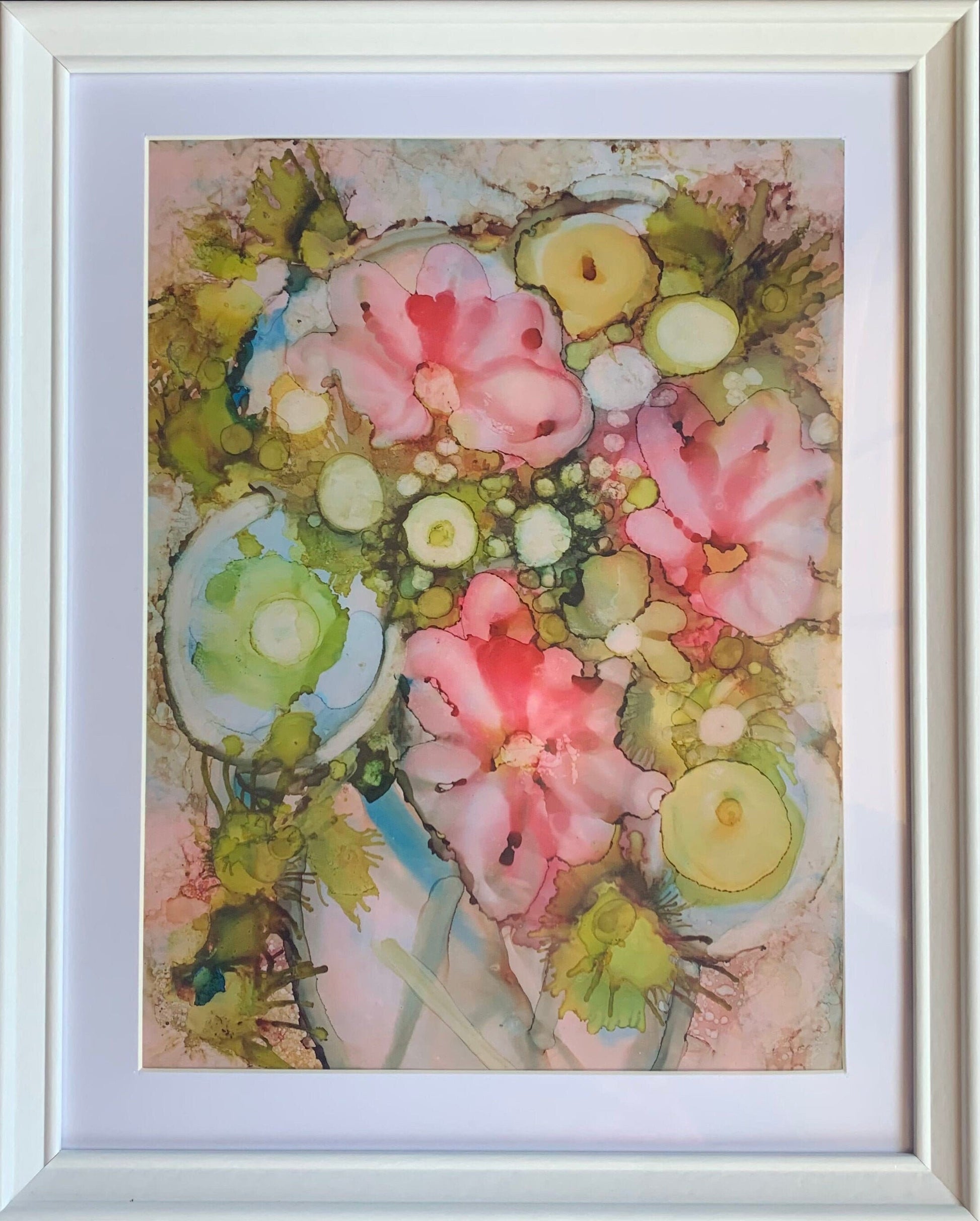 Floral Ink Abstract Pastel Painting #1 Rainbow colors Whimsical art One of a kind nature wall art Garden decor feminine flower lover gift