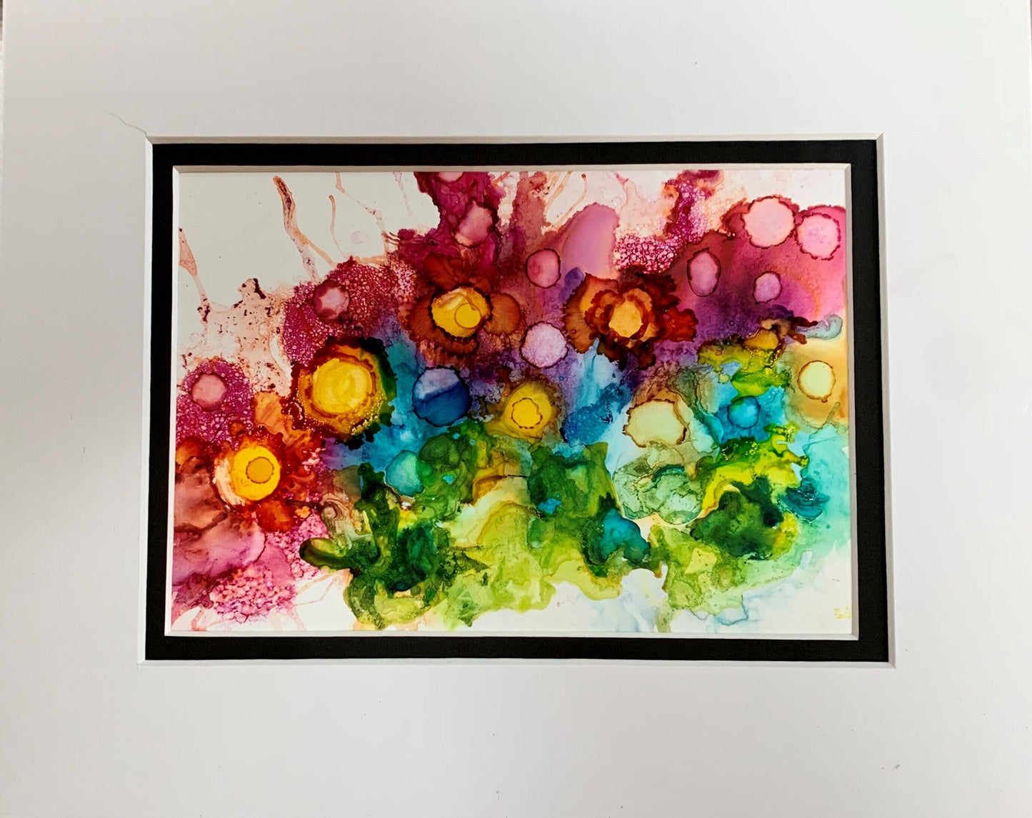 Summer Garden Ink Abstract Painting #1 Vivid Rainbow colors Whimsical art One of a kind nature wall art Garden decor flower lover gift