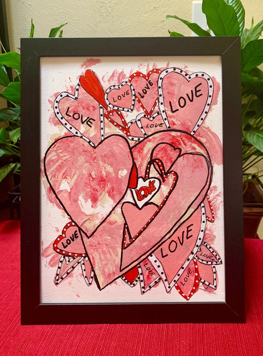 Colorful Pink Graffiti Heart Love Painting for wall decor Perfect appreciation gift Rainbow color art Black frame ready to hang