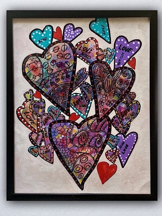 Colorful Graffiti Heart Love Painting for wall decor Perfect appreciation gift Rainbow color art Black frame ready to hang