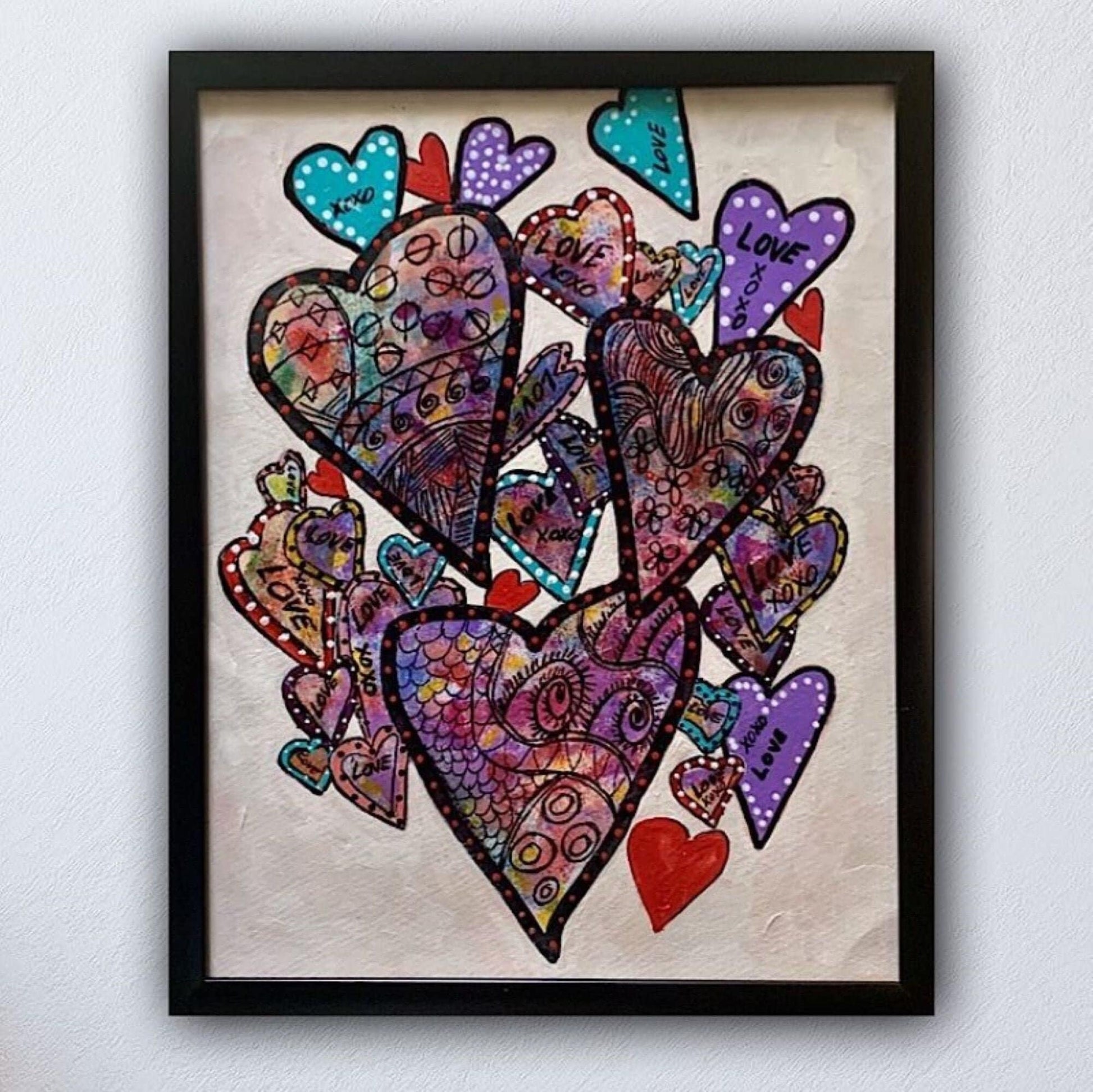 Colorful Graffiti Heart Love Painting for wall decor Perfect appreciation gift Rainbow color art Black frame ready to hang