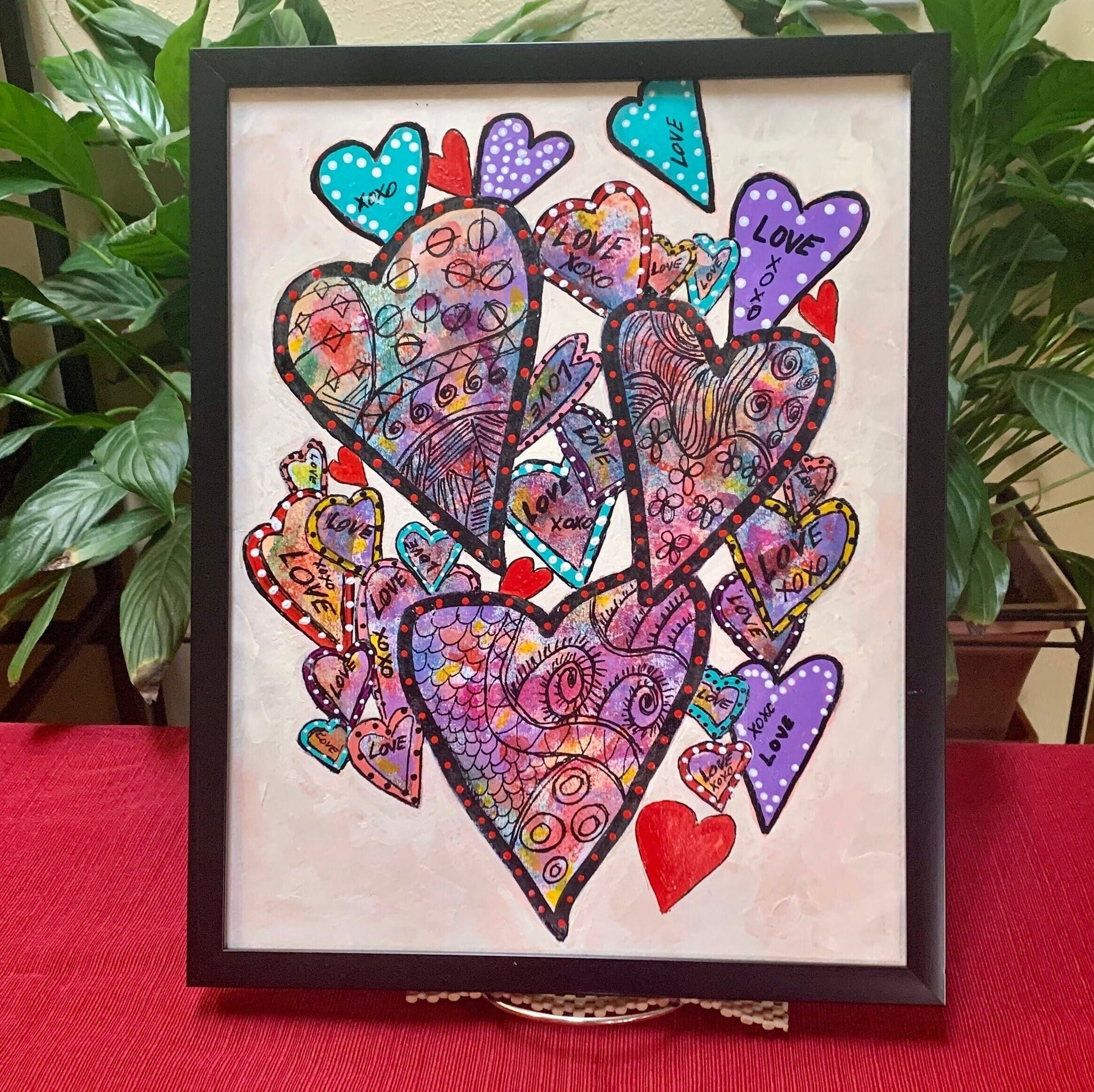 Colorful Graffiti Heart Love Painting for wall decor Perfect appreciation gift Rainbow color art Black frame ready to hang