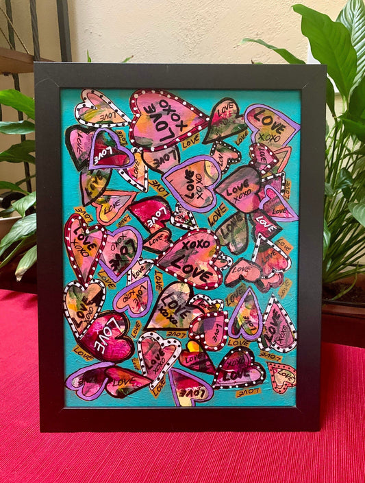Colorful Teal Graffiti Heart Love Painting for wall decor Perfect appreciation gift Rainbow color art Black frame ready to hang