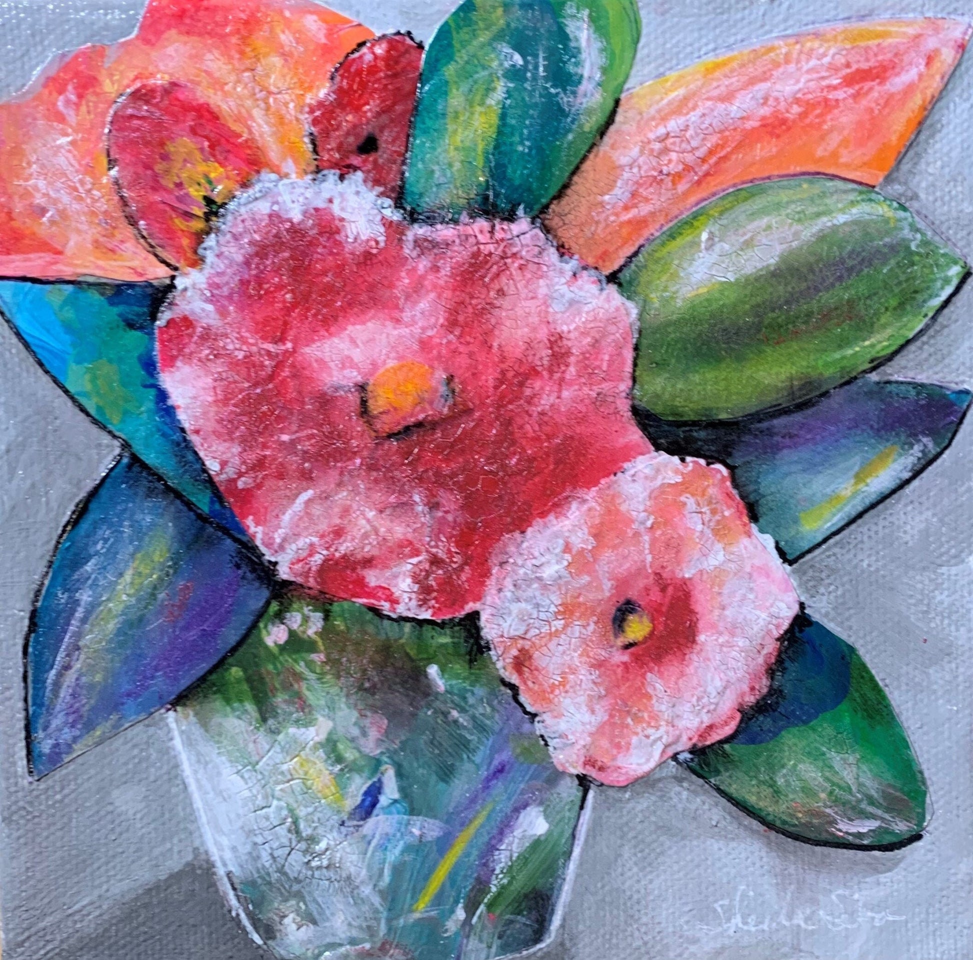 Floral Acrylic Collage Painting