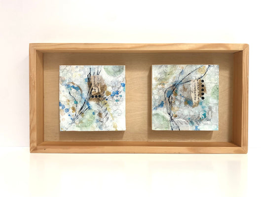 Blue Mood 1 collage art One of a kind natural wood soothing decor housewarming gift original artwork nature accent framed wallart