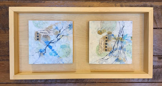 Blue Mood II collage art One of a kind natural wood soothing decor housewarming gift original artwork nature accent framed wallart