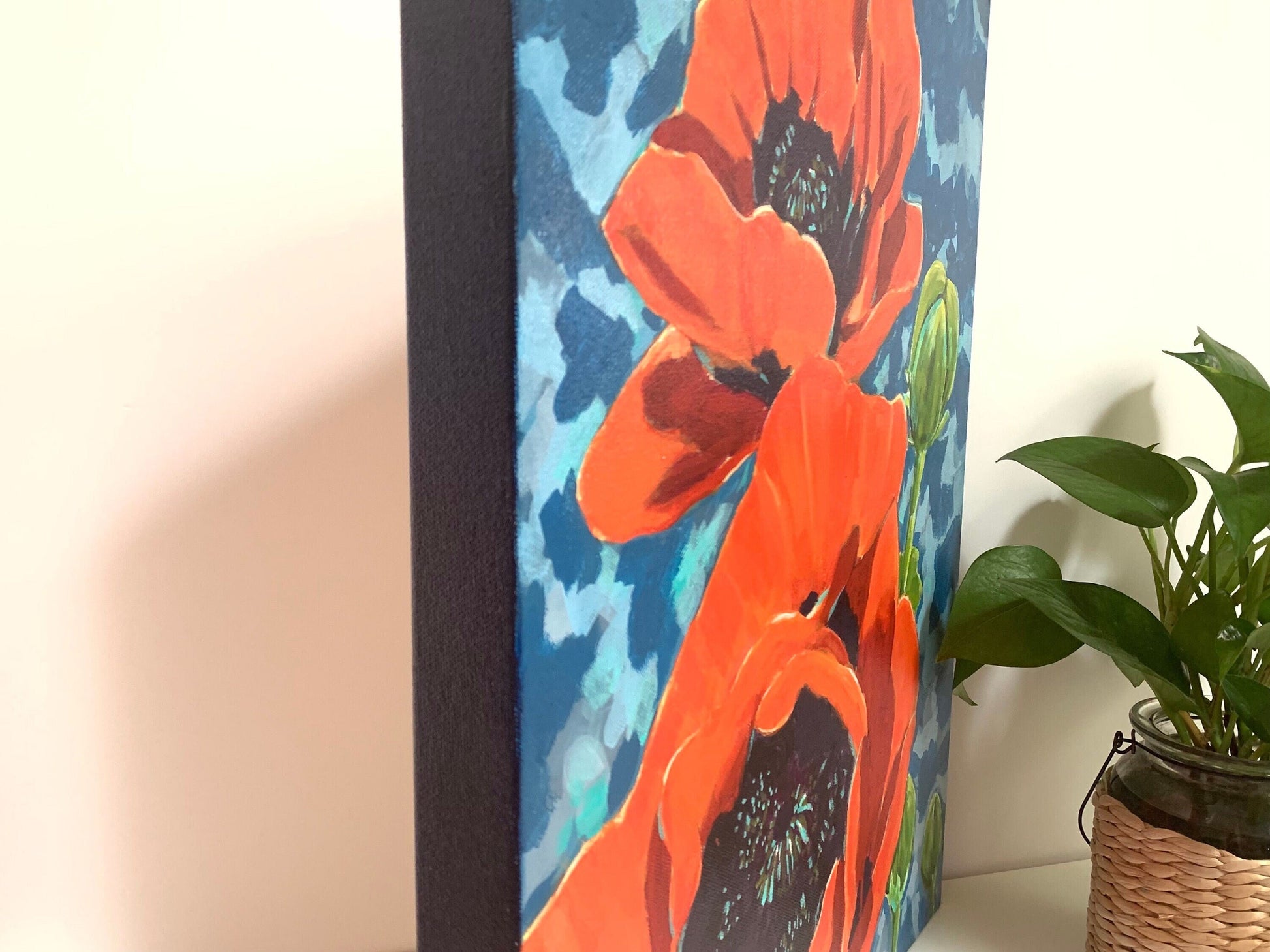 Summer Garden Poppy painting Floral Art Vibrant Botanical Colors Garden Decor Original Canvas Painting Nature Wall Art one of a kind Gift