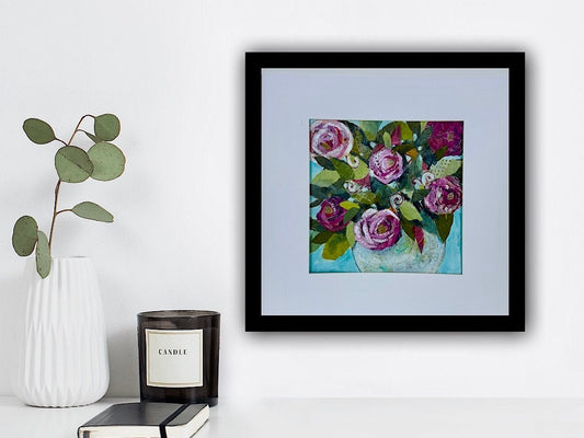 Eve's Delight Floral Painting Collage flower bouquet Delicate painting Eye catching color Botanical design Nature home accent Feminine decor