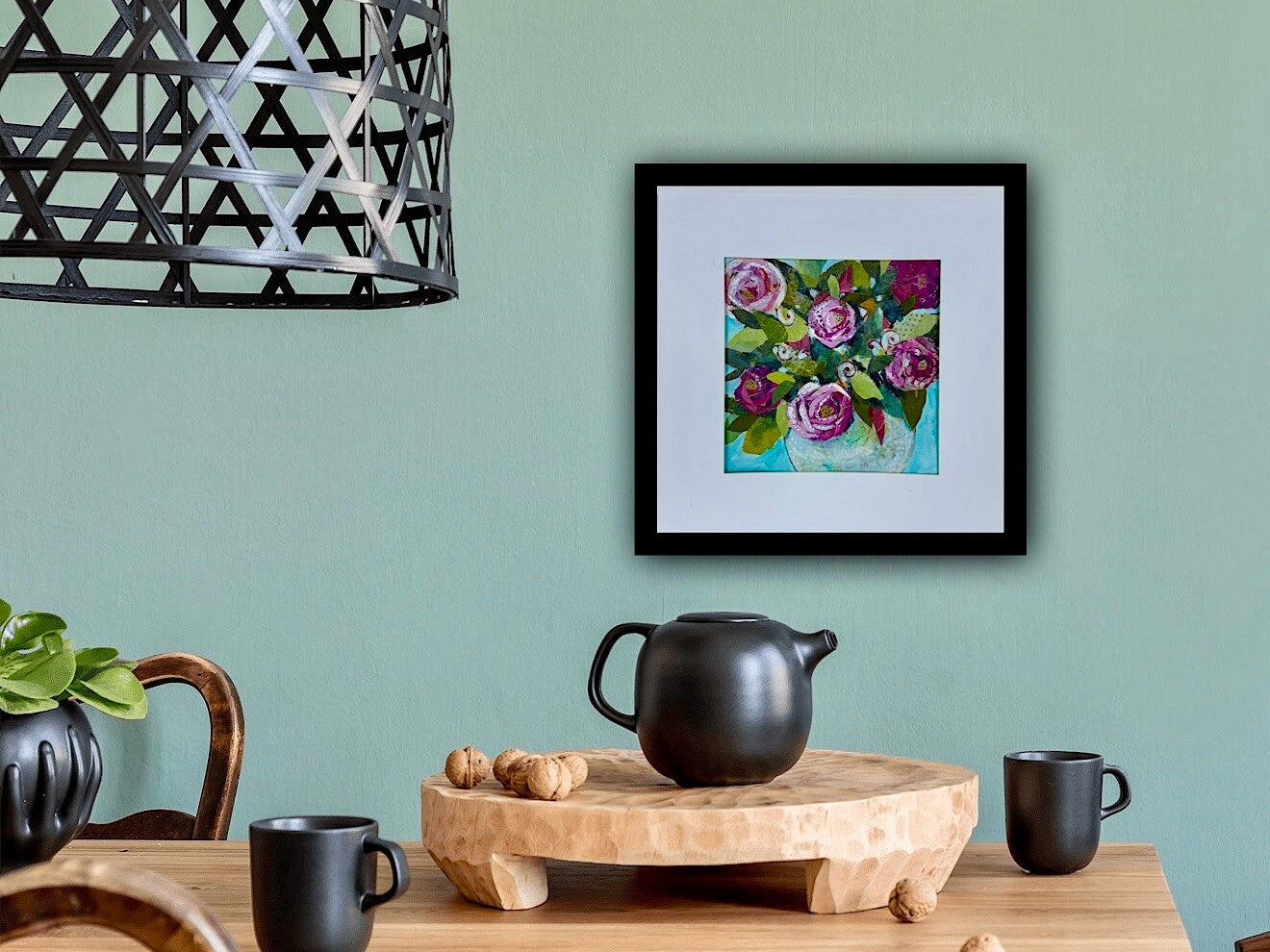 Eve's Delight Floral Painting Collage flower bouquet Delicate painting Eye catching color Botanical design Nature home accent Feminine decor