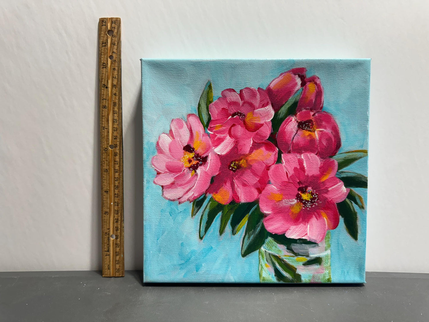 Perfect Pink Peony painting floral art original gift home accent feminine botanical garden canvas flowers nature affordable decorating