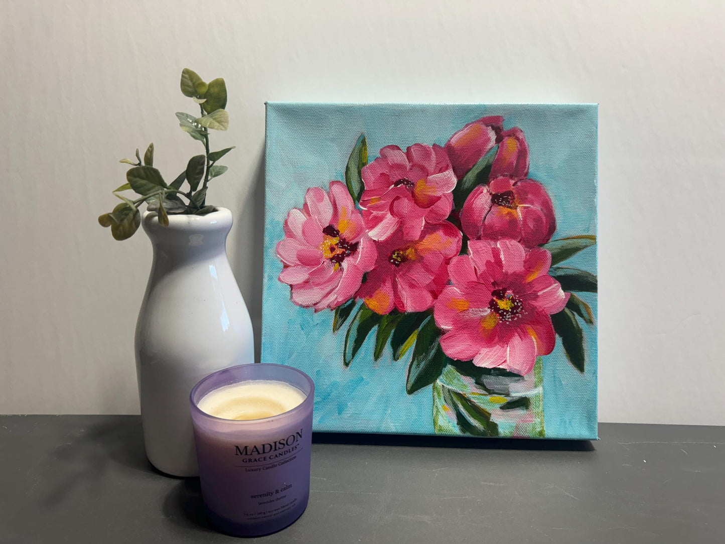 Perfect Pink Peony painting floral art original gift home accent feminine botanical garden canvas flowers nature affordable decorating