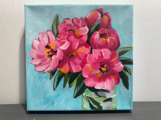 Perfect Pink Peony painting floral art original gift home accent feminine botanical garden canvas flowers nature affordable decorating