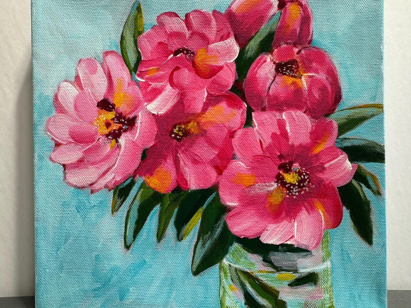 Perfect Pink Peony painting floral art original gift home accent feminine botanical garden canvas flowers nature affordable decorating