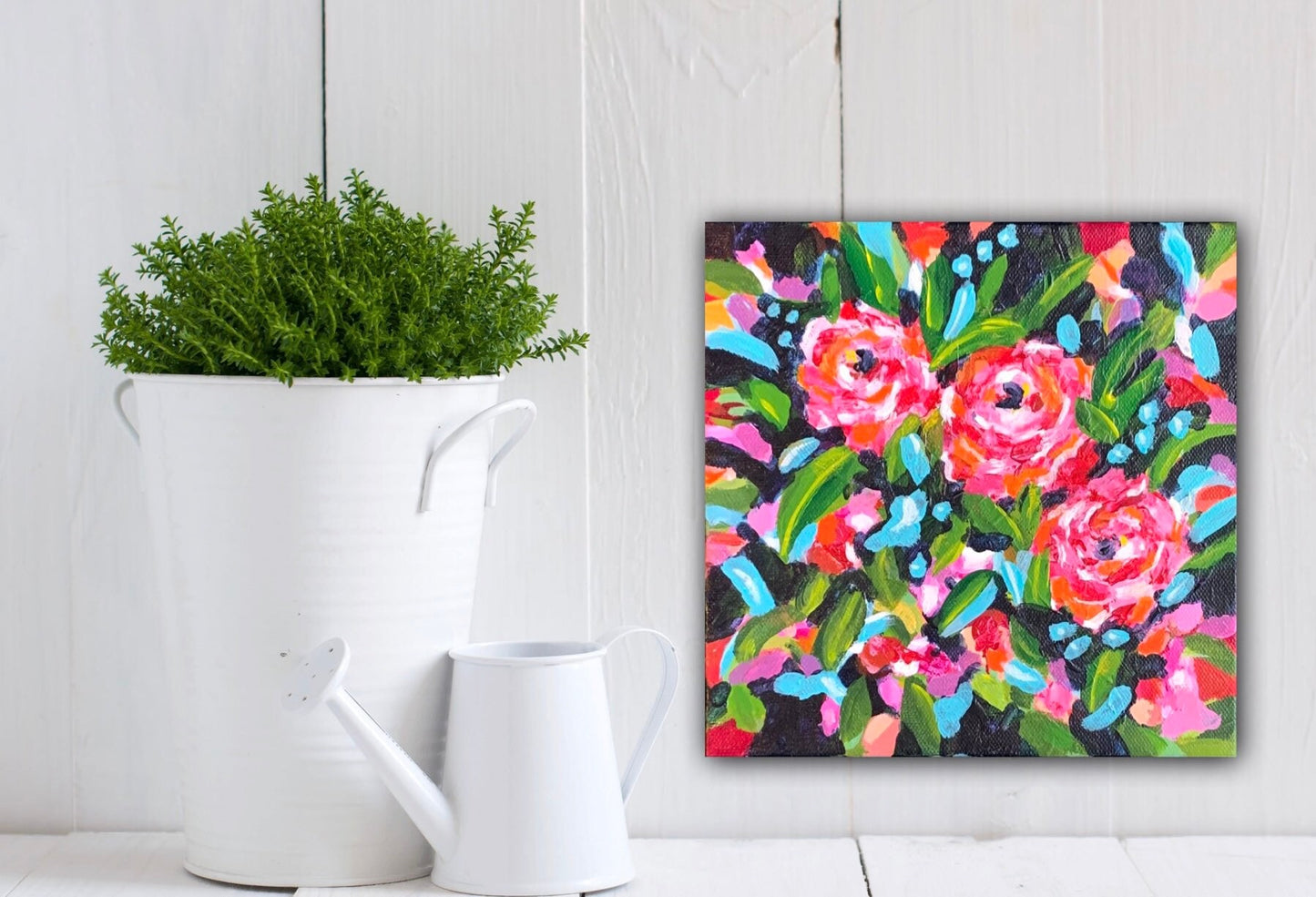 Abstract Blossoms Floral Painting flower bouquet Vibrant painting Eye catching color Botanical design Nature home accent Garden decor