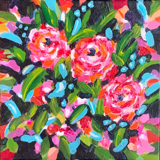 Abstract Blossoms Floral Painting flower bouquet Vibrant painting Eye catching color Botanical design Nature home accent Garden decor